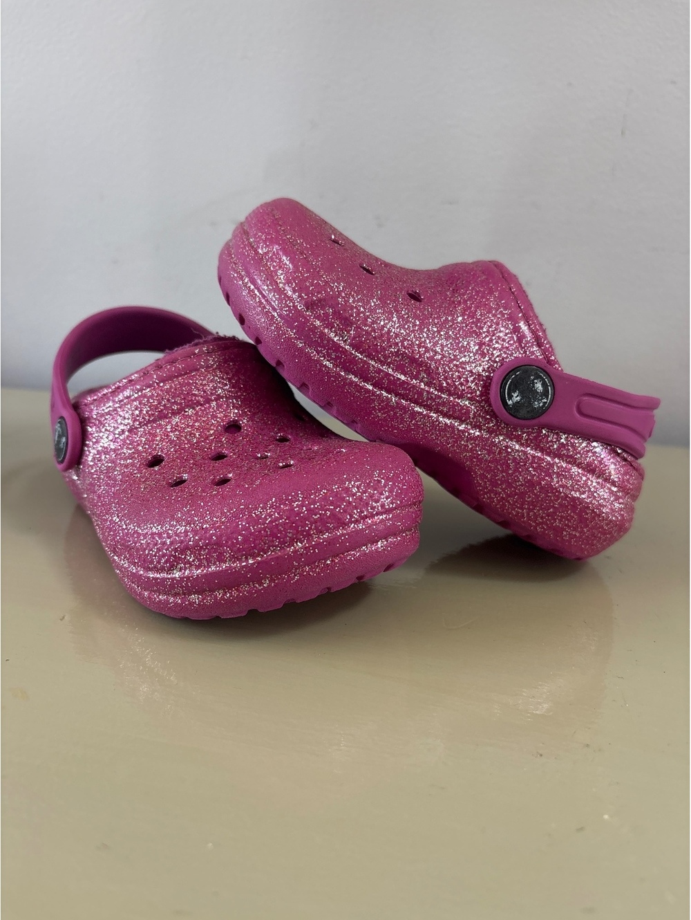 Pink purple Glitter Crocs Classic Clogs - Size 7 Infant toddler Girls Shoes